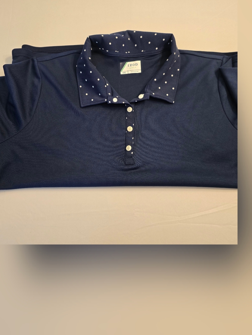 Izod Golf Navy Polo Polka Dot Collar Size XXL